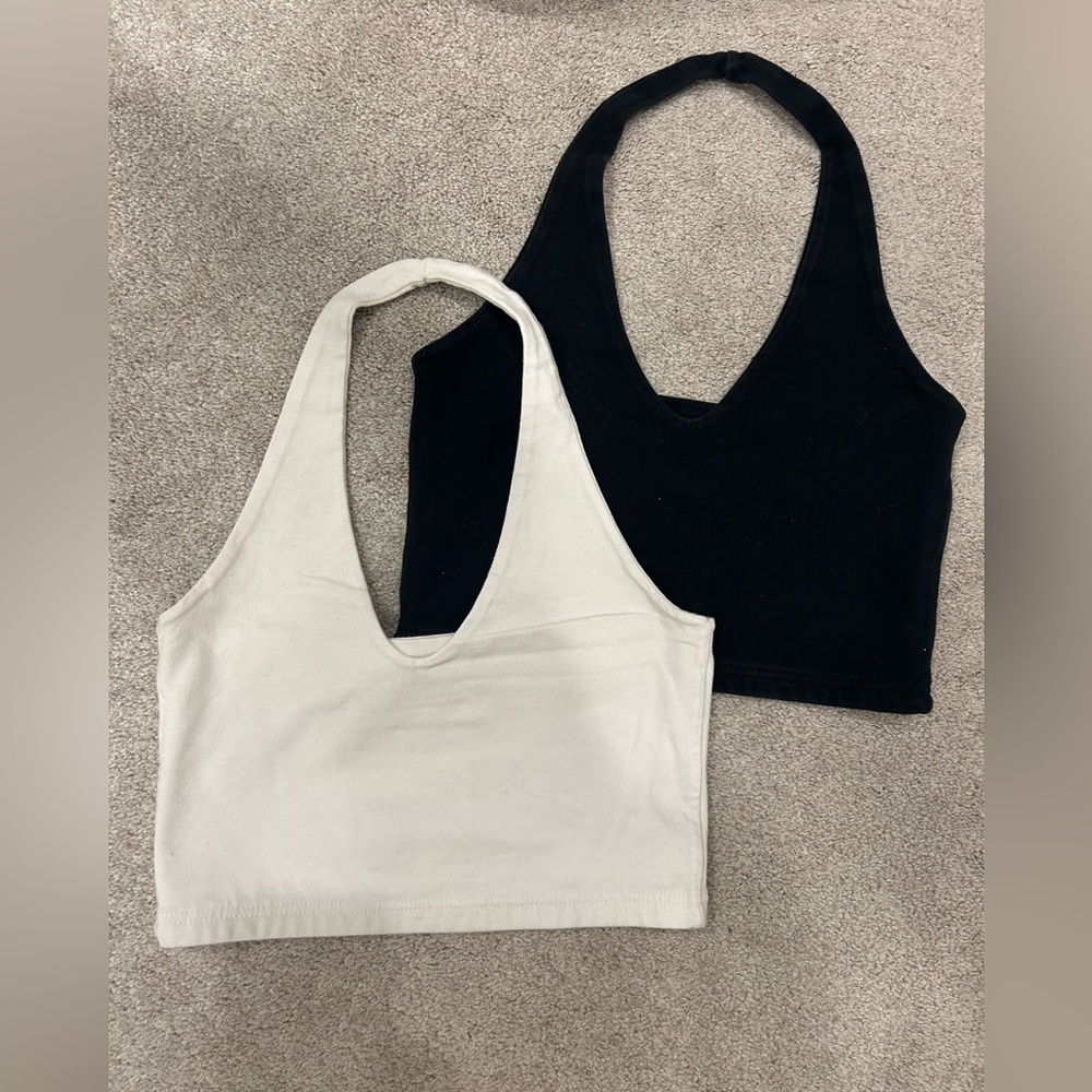 Brandy Melville Black and Cream Tank Tops